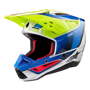 Casque Alpinestars S-M5 Sail Yellow Fluo Enamel Blue Silver Glossy M