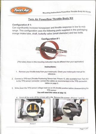 Twin air przepustnica zestaw CRF 250 450 HONDA 11-12 throttle body kit